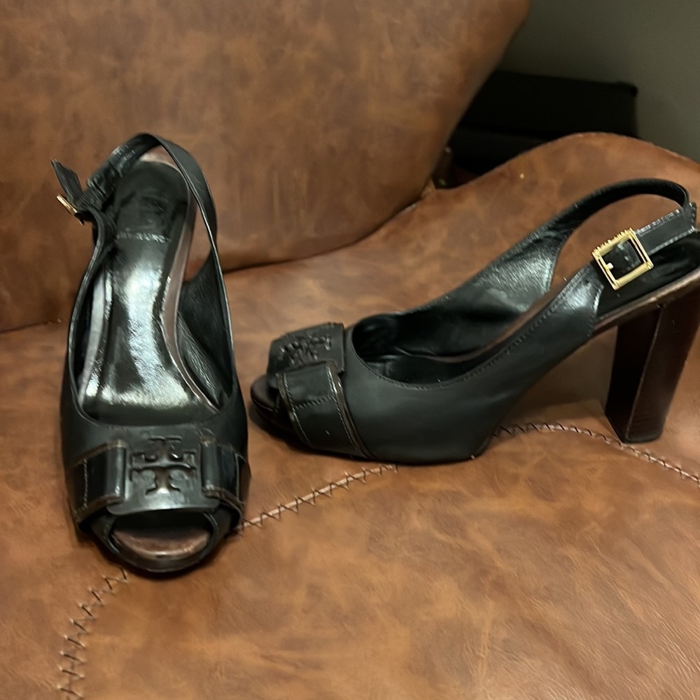Authentic Tory Burch Tennyson Brown Leather Slingback Heels